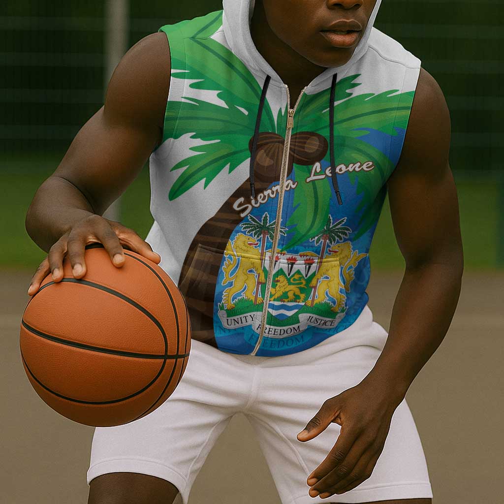 Personalised Afro Sierra Leone Sleeveless Zip Hoodie Coat Of Arms With Flag Map - African Pride