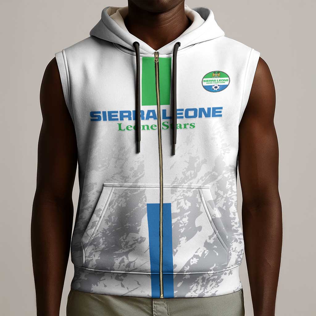Custom Sierra Leone Football Sleeveless Zip Hoodie Grunge Style - African Pride