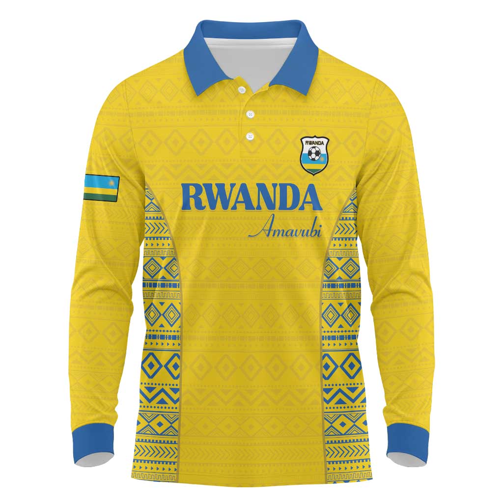 Rwanda Football Custom Long Sleeve Polo Shirt Stand With Amavubi - Yellow - African Pride