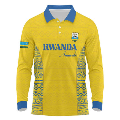Rwanda Football Custom Long Sleeve Polo Shirt Stand With Amavubi - Yellow - African Pride