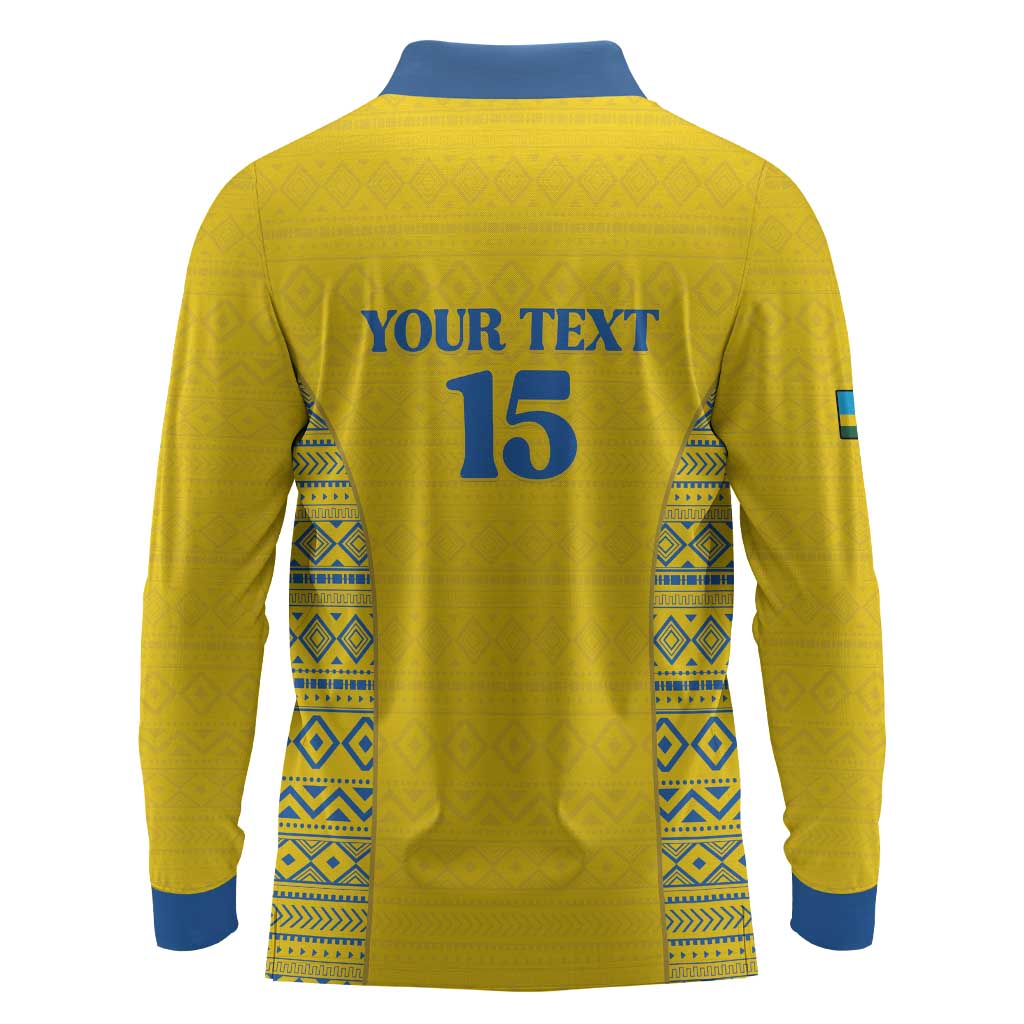 Rwanda Football Custom Long Sleeve Polo Shirt Stand With Amavubi - Yellow - African Pride