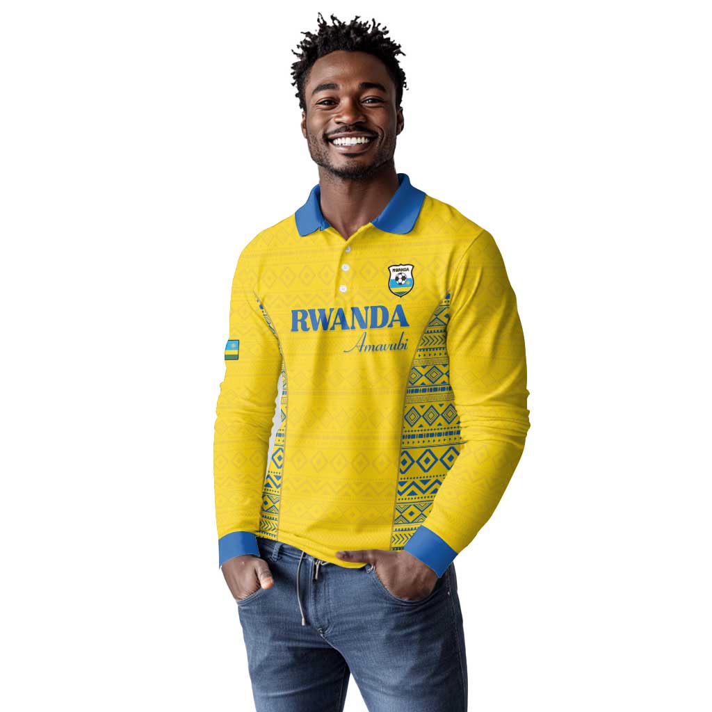 Rwanda Football Custom Long Sleeve Polo Shirt Stand With Amavubi - Yellow - African Pride