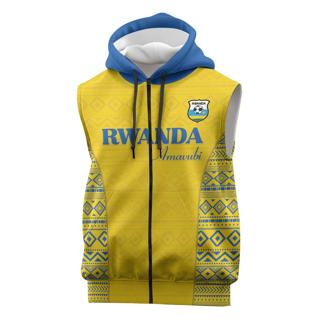 Rwanda Football Custom Sleeveless Zip Hoodie Stand With Amavubi - Yellow - African Pride