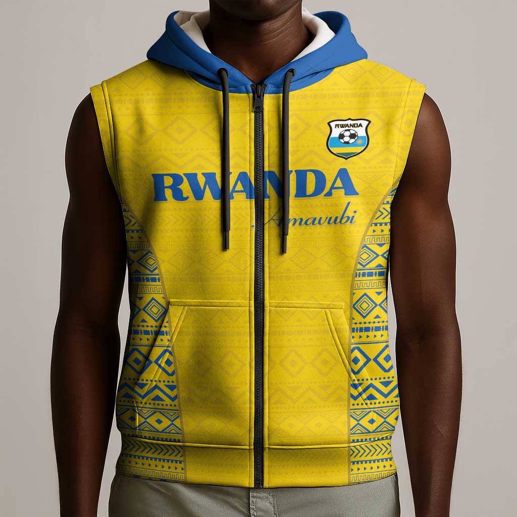 Rwanda Football Custom Sleeveless Zip Hoodie Stand With Amavubi - Yellow - African Pride