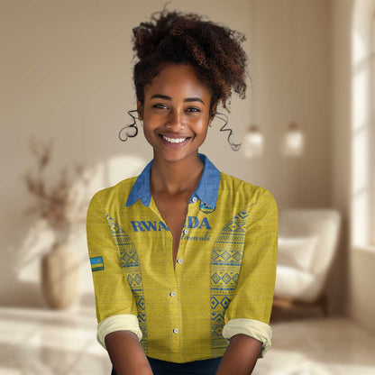 Rwanda Football Custom Women Casual Shirt Stand With Amavubi - Yellow - African Pride