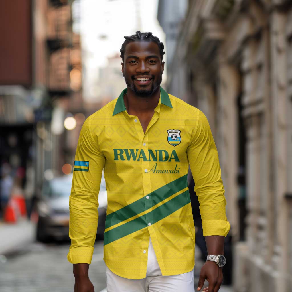 Custom Rwanda Football Long Sleeve Button Shirt Pride Of Rwanda - Yellow - African Pride