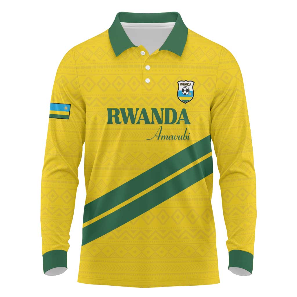 Custom Rwanda Football Long Sleeve Polo Shirt Pride Of Rwanda - Yellow - African Pride