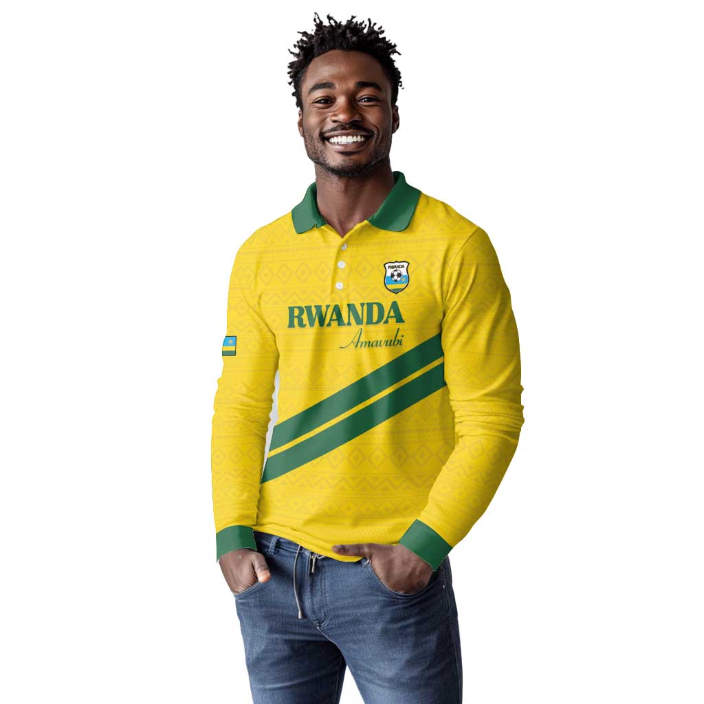 Custom Rwanda Football Long Sleeve Polo Shirt Pride Of Rwanda - Yellow - African Pride