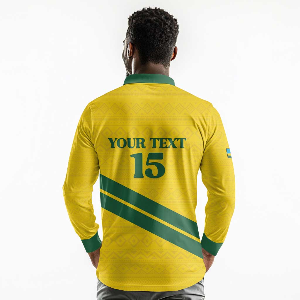 Custom Rwanda Football Long Sleeve Polo Shirt Pride Of Rwanda - Yellow - African Pride