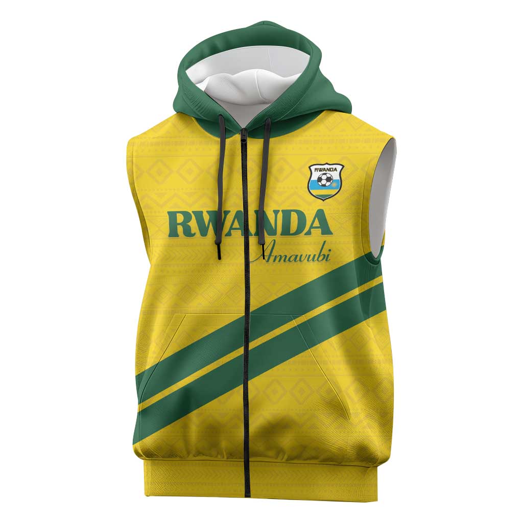 Custom Rwanda Football Sleeveless Zip Hoodie Pride Of Rwanda - Yellow - African Pride