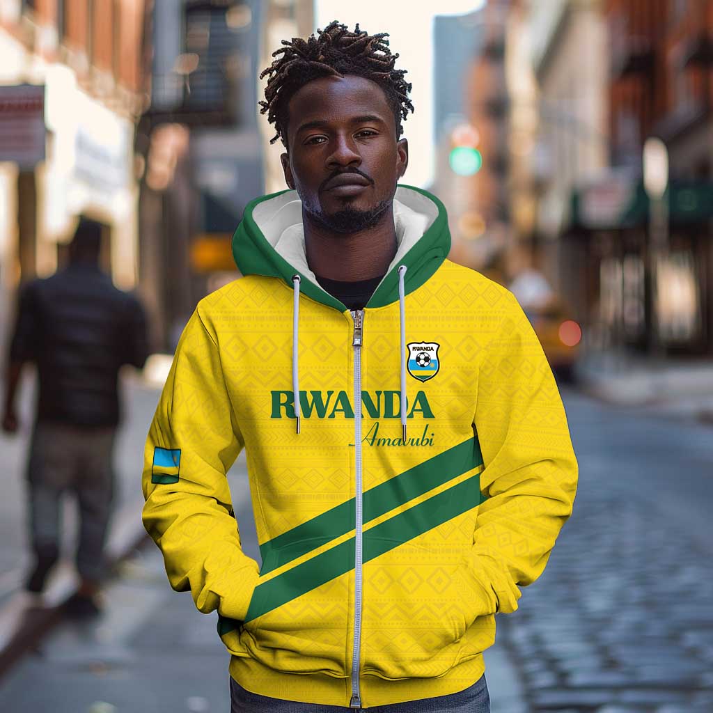 Custom Rwanda Football Zip Hoodie Pride Of Rwanda - Yellow - African Pride
