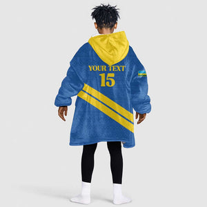 Custom Rwanda Football Kid Wearable Blanket Hoodie Pride Of Rwanda - Blue - African Pride
