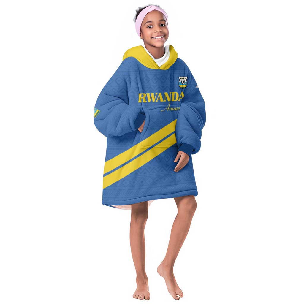 Custom Rwanda Football Kid Wearable Blanket Hoodie Pride Of Rwanda - Blue - African Pride