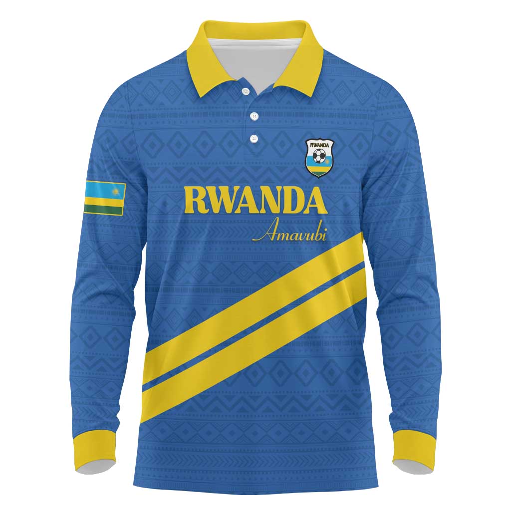 Custom Rwanda Football Long Sleeve Polo Shirt Pride Of Rwanda - Blue - African Pride