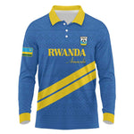 Custom Rwanda Football Long Sleeve Polo Shirt Pride Of Rwanda - Blue - African Pride