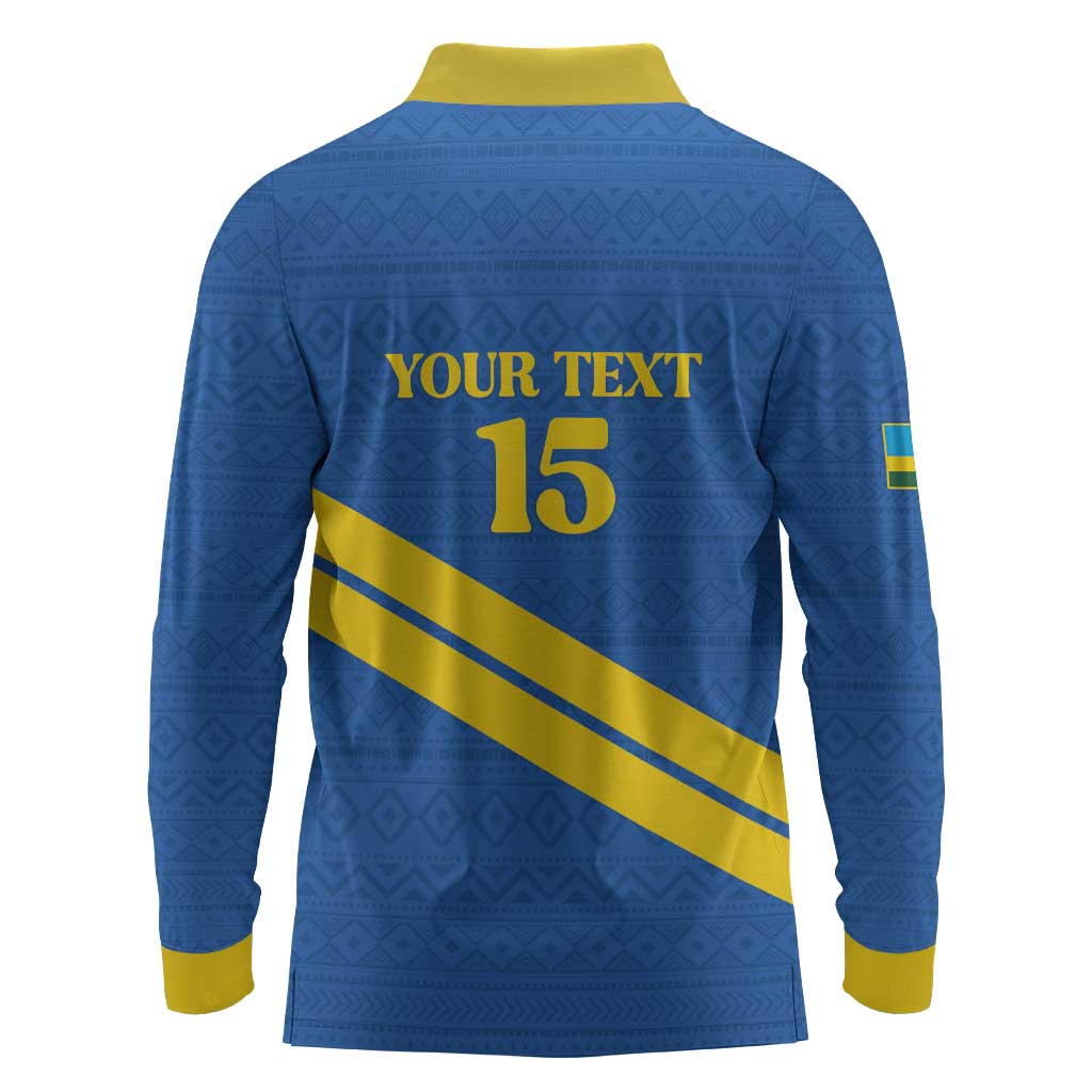 Custom Rwanda Football Long Sleeve Polo Shirt Pride Of Rwanda - Blue - African Pride