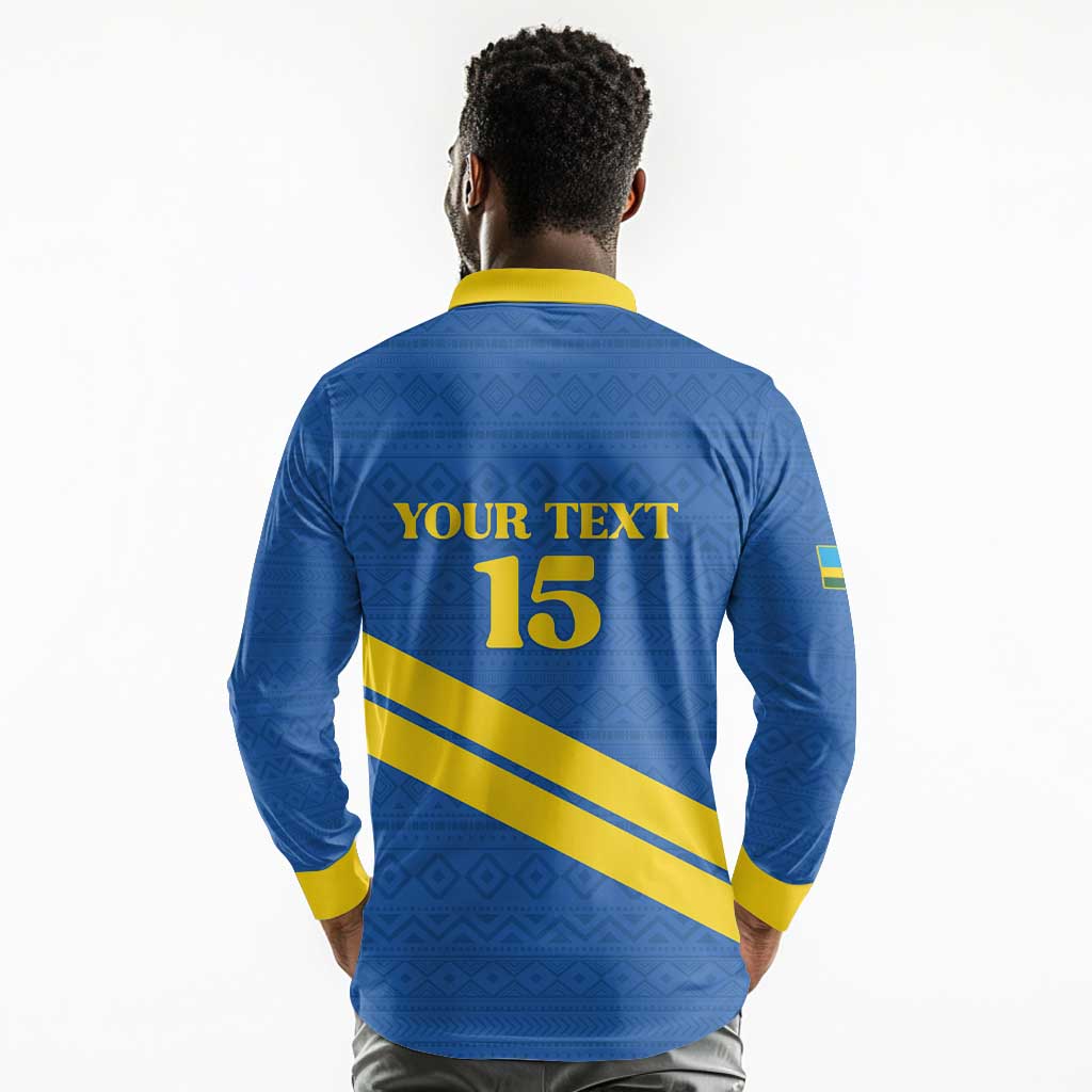 Custom Rwanda Football Long Sleeve Polo Shirt Pride Of Rwanda - Blue - African Pride