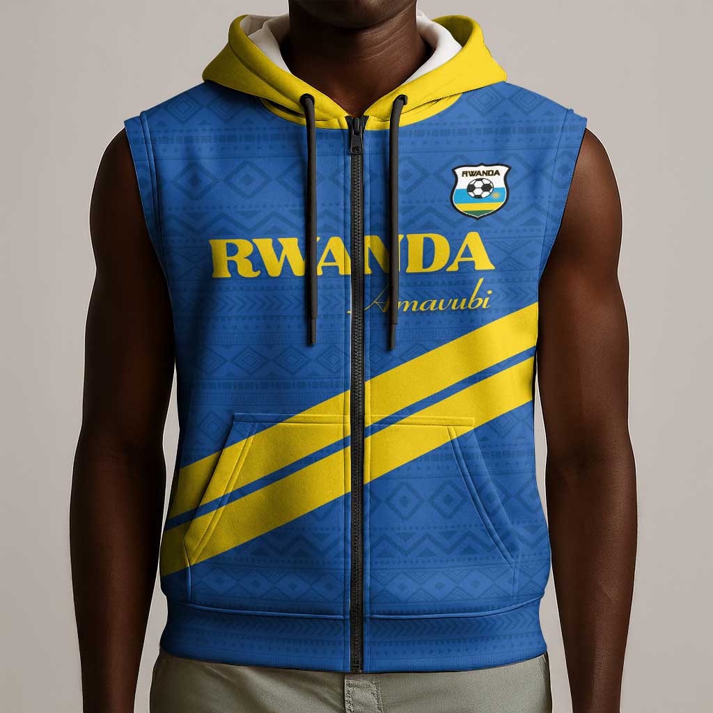 Custom Rwanda Football Sleeveless Zip Hoodie Pride Of Rwanda - Blue - African Pride