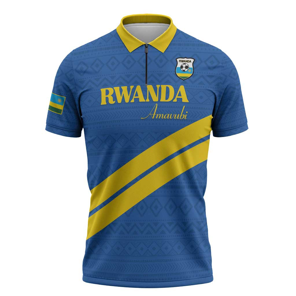 Custom Rwanda Football Zipper Polo Shirt Pride Of Rwanda - Blue by ...