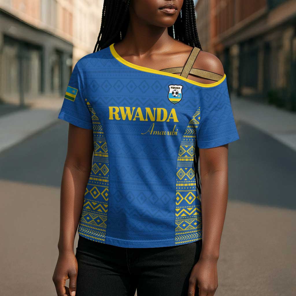 Rwanda Football Custom Cross Shoulder Shirt Stand With Amavubi - Blue - African Pride
