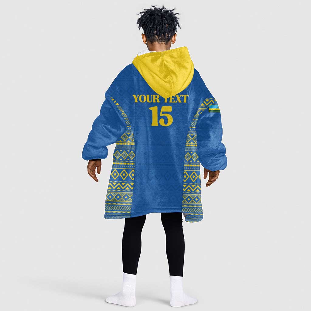 Rwanda Football Custom Kid Wearable Blanket Hoodie Stand With Amavubi - Blue - African Pride
