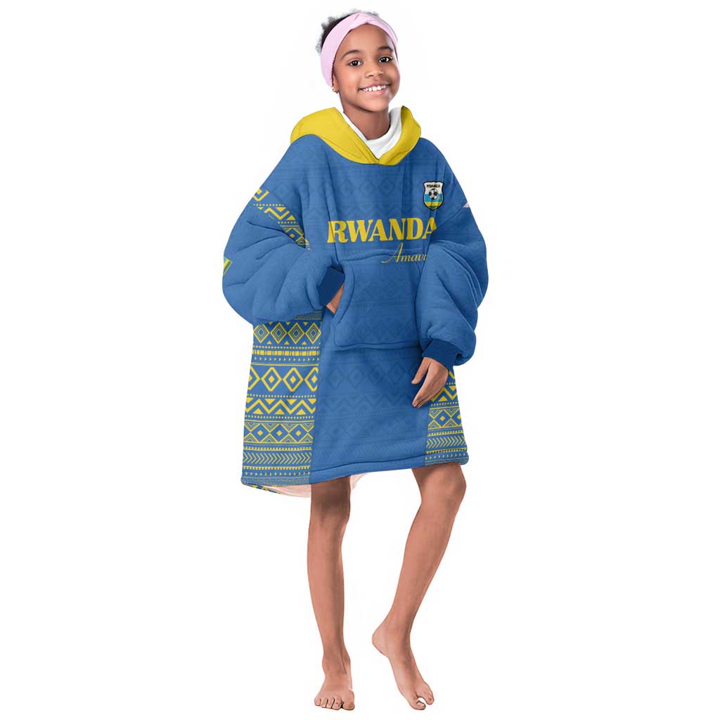 Rwanda Football Custom Kid Wearable Blanket Hoodie Stand With Amavubi - Blue - African Pride