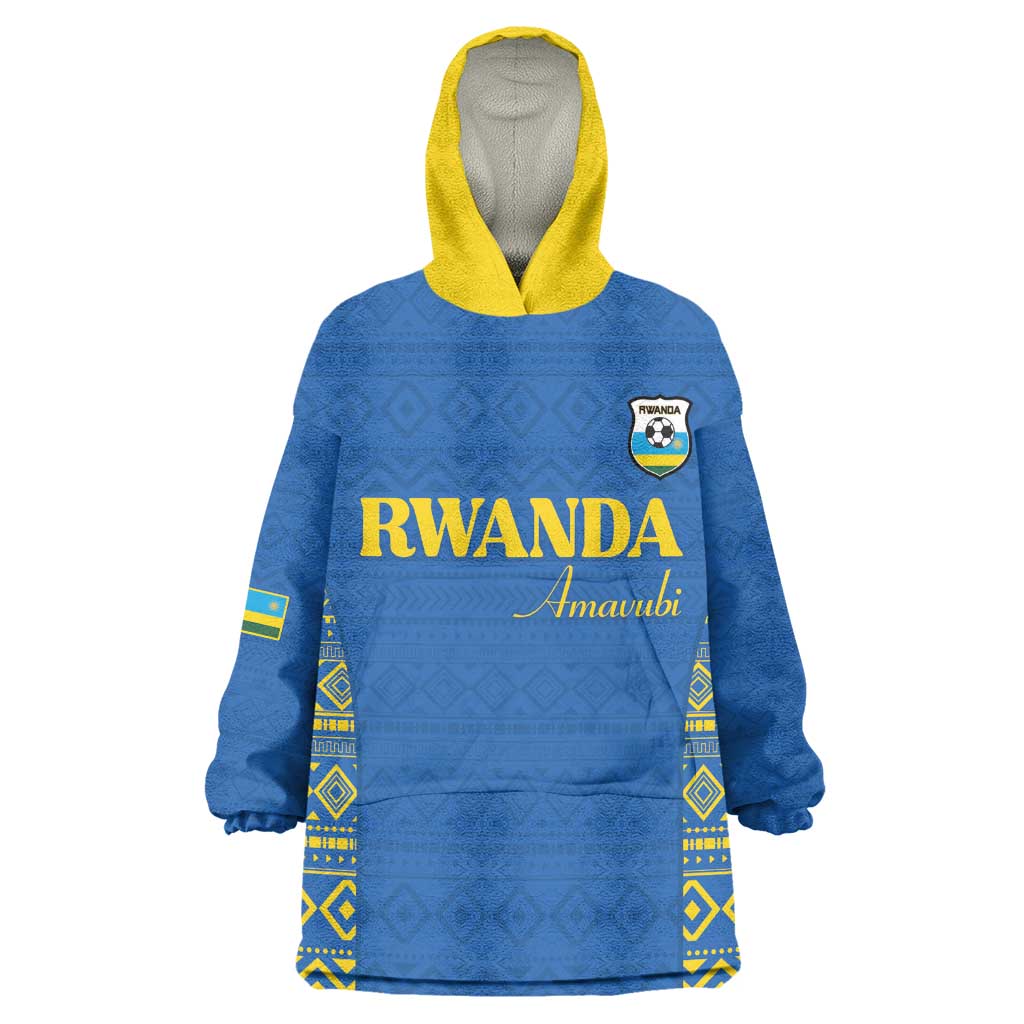 Rwanda Football Custom Kid Wearable Blanket Hoodie Stand With Amavubi - Blue - African Pride