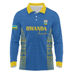 Rwanda Football Custom Long Sleeve Polo Shirt Stand With Amavubi - Blue - African Pride