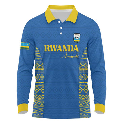 Rwanda Football Custom Long Sleeve Polo Shirt Stand With Amavubi - Blue - African Pride