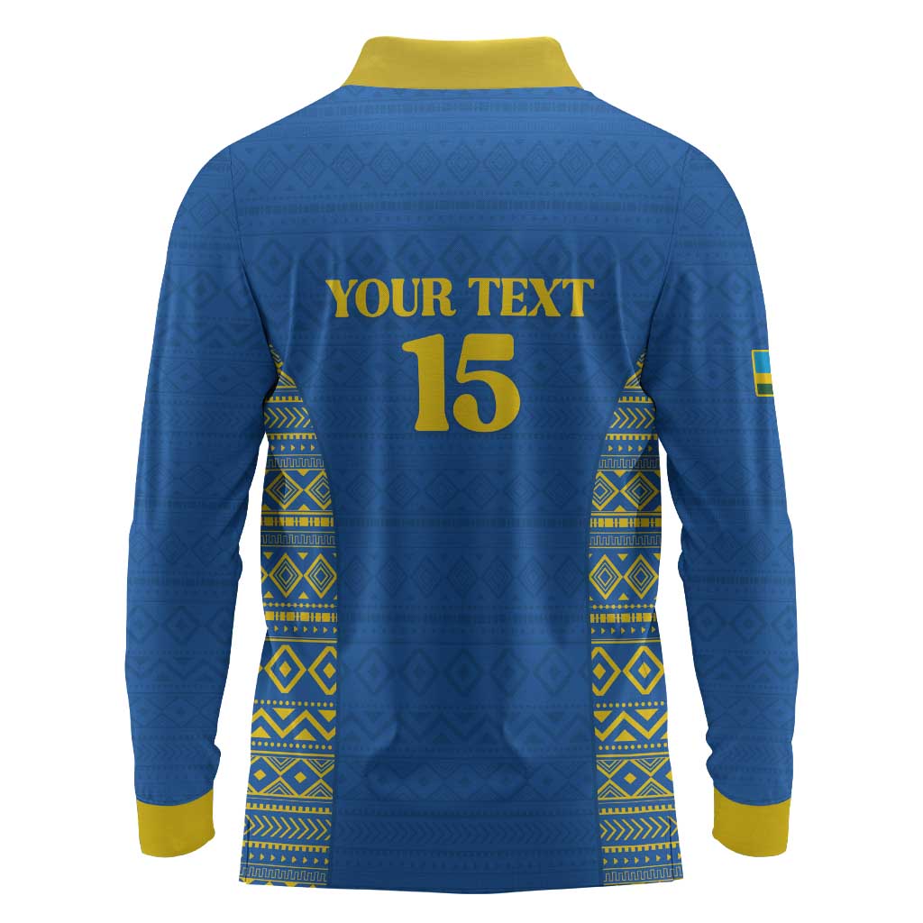 Rwanda Football Custom Long Sleeve Polo Shirt Stand With Amavubi - Blue - African Pride