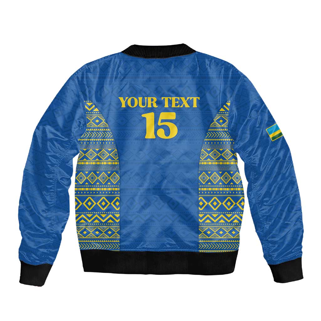 Rwanda Football Custom Sleeve Zip Bomber Jacket Stand With Amavubi - Blue - African Pride