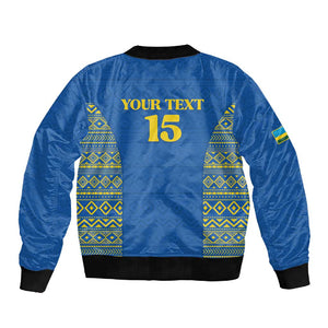 Rwanda Football Custom Sleeve Zip Bomber Jacket Stand With Amavubi - Blue - African Pride