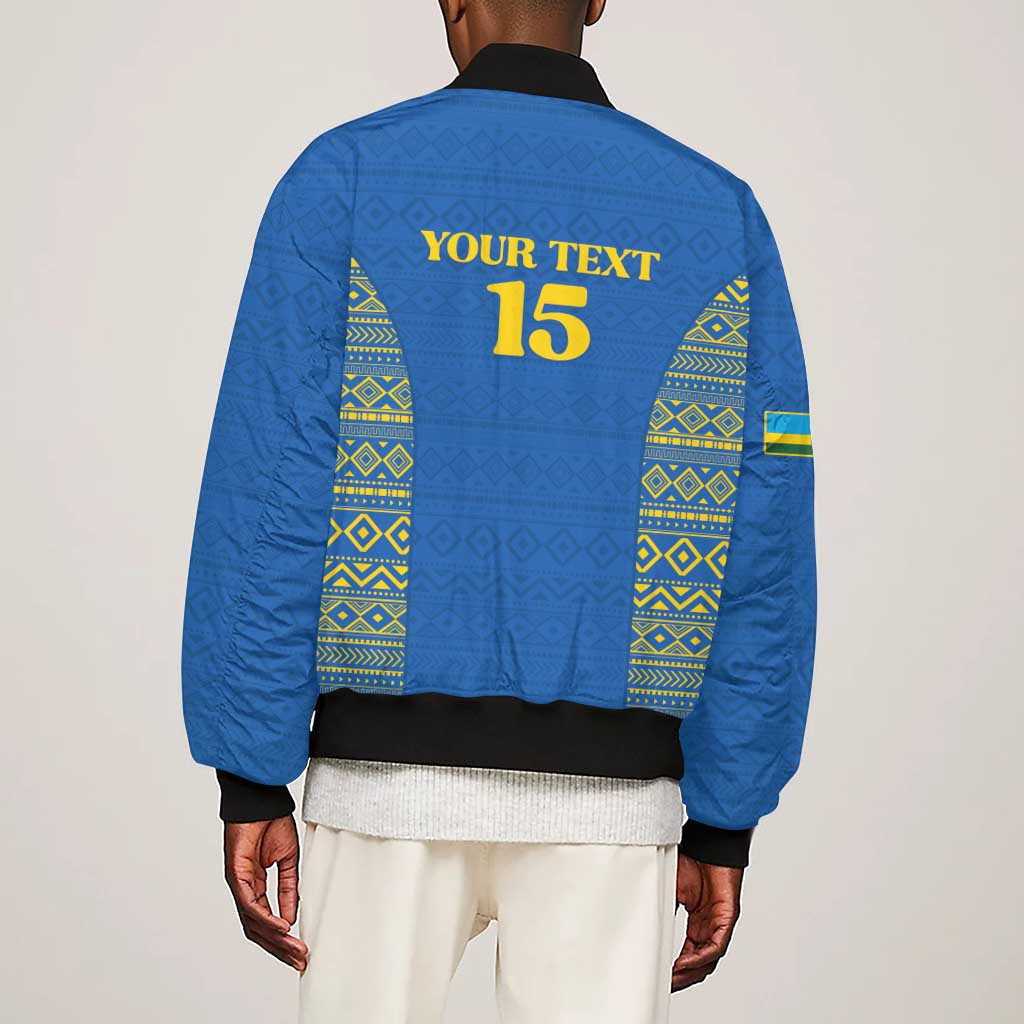 Rwanda Football Custom Sleeve Zip Bomber Jacket Stand With Amavubi - Blue - African Pride