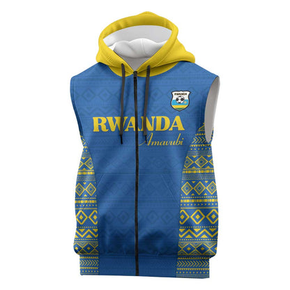 Rwanda Football Custom Sleeveless Zip Hoodie Stand With Amavubi - Blue - African Pride