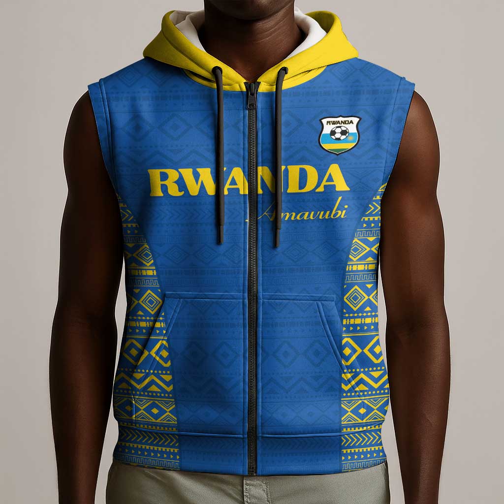 Rwanda Football Custom Sleeveless Zip Hoodie Stand With Amavubi - Blue - African Pride