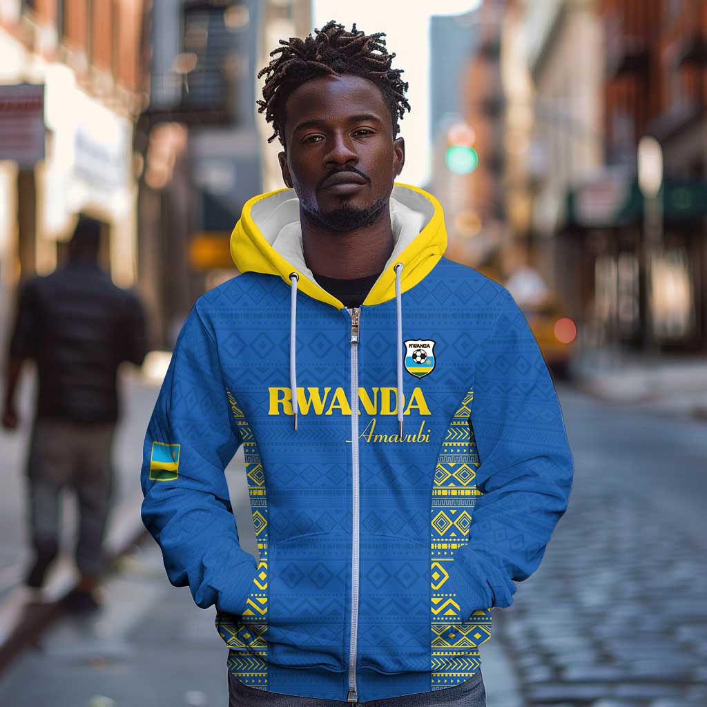 Rwanda Football Custom Zip Hoodie Stand With Amavubi - Blue - African Pride