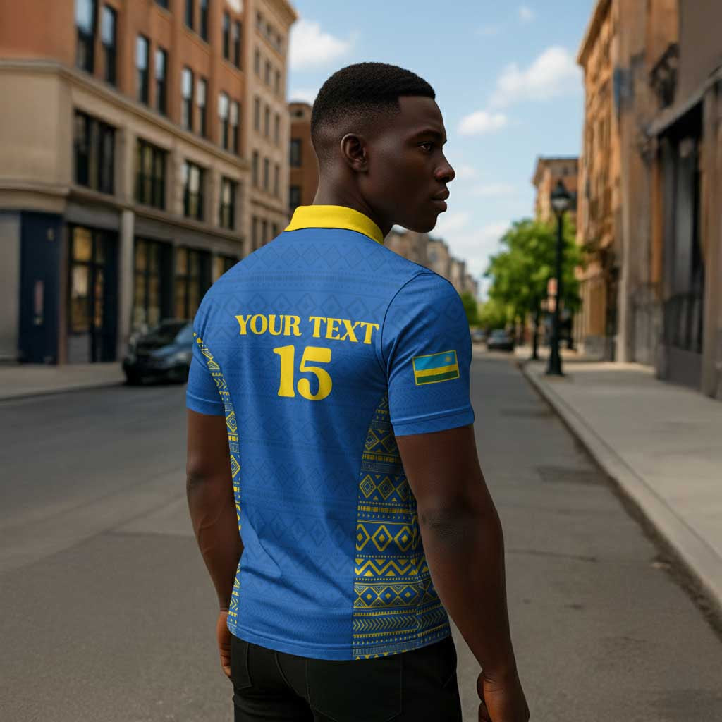 Rwanda Football Custom Zipper Polo Shirt Stand With Amavubi - Blue - African Pride