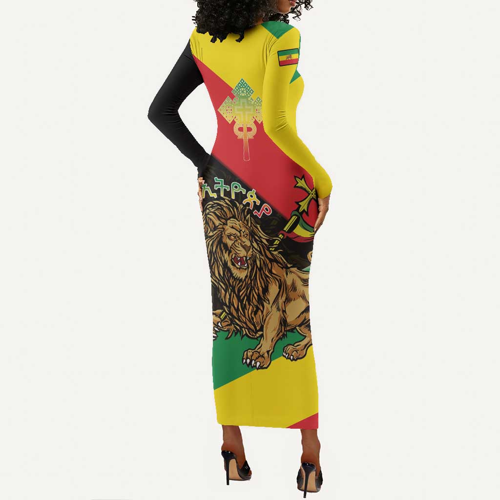Ethiopia Lion of Judah Long Sleeve Bodycon Dress Ethiopia Empire 1270-1974 LT15