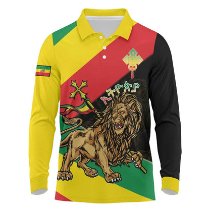 Ethiopia Lion of Judah Long Sleeve Polo Shirt Ethiopia Empire 1270-1974
