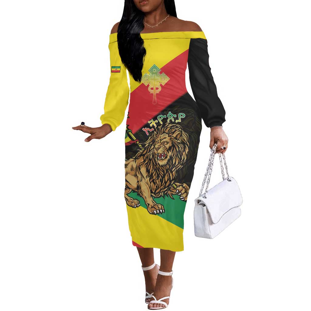 Ethiopia Lion of Judah Off The Shoulder Long Sleeve Dress Ethiopia Empire 1270-1974