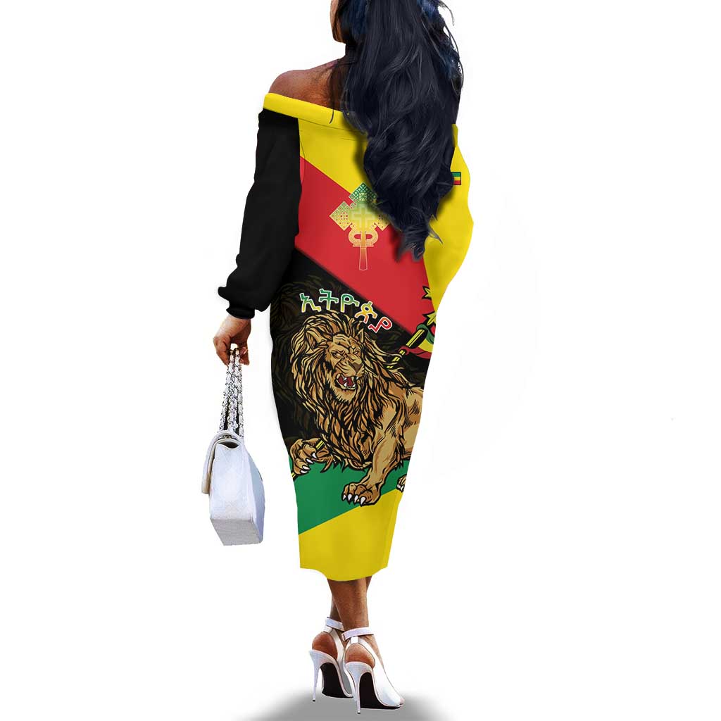 Ethiopia Lion of Judah Off The Shoulder Long Sleeve Dress Ethiopia Empire 1270-1974