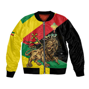 Ethiopia Lion of Judah Sleeve Zip Bomber Jacket Ethiopia Empire 1270-1974
