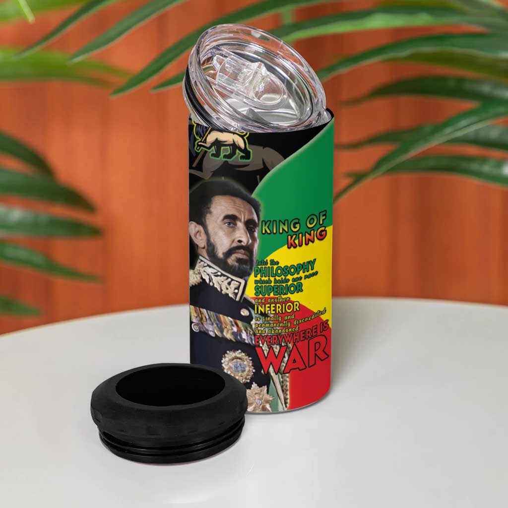 Jah Rastafari 4 in 1 Can Cooler Tumbler Haile Selassie