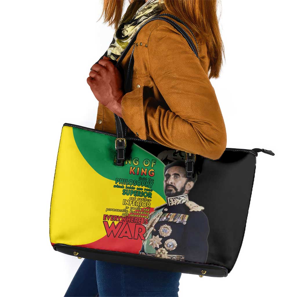 Jah Rastafari Leather Tote Bag Haile Selassie