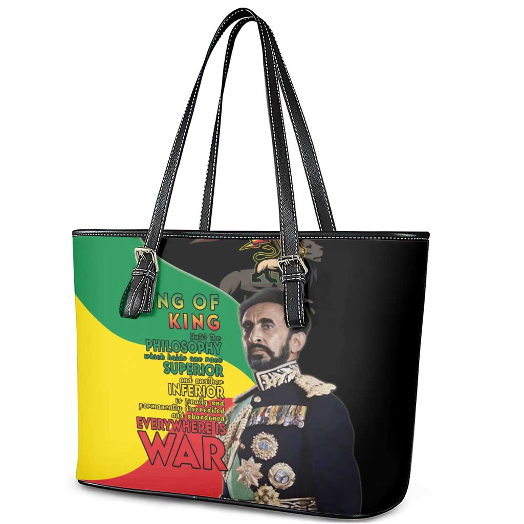 Jah Rastafari Leather Tote Bag Haile Selassie