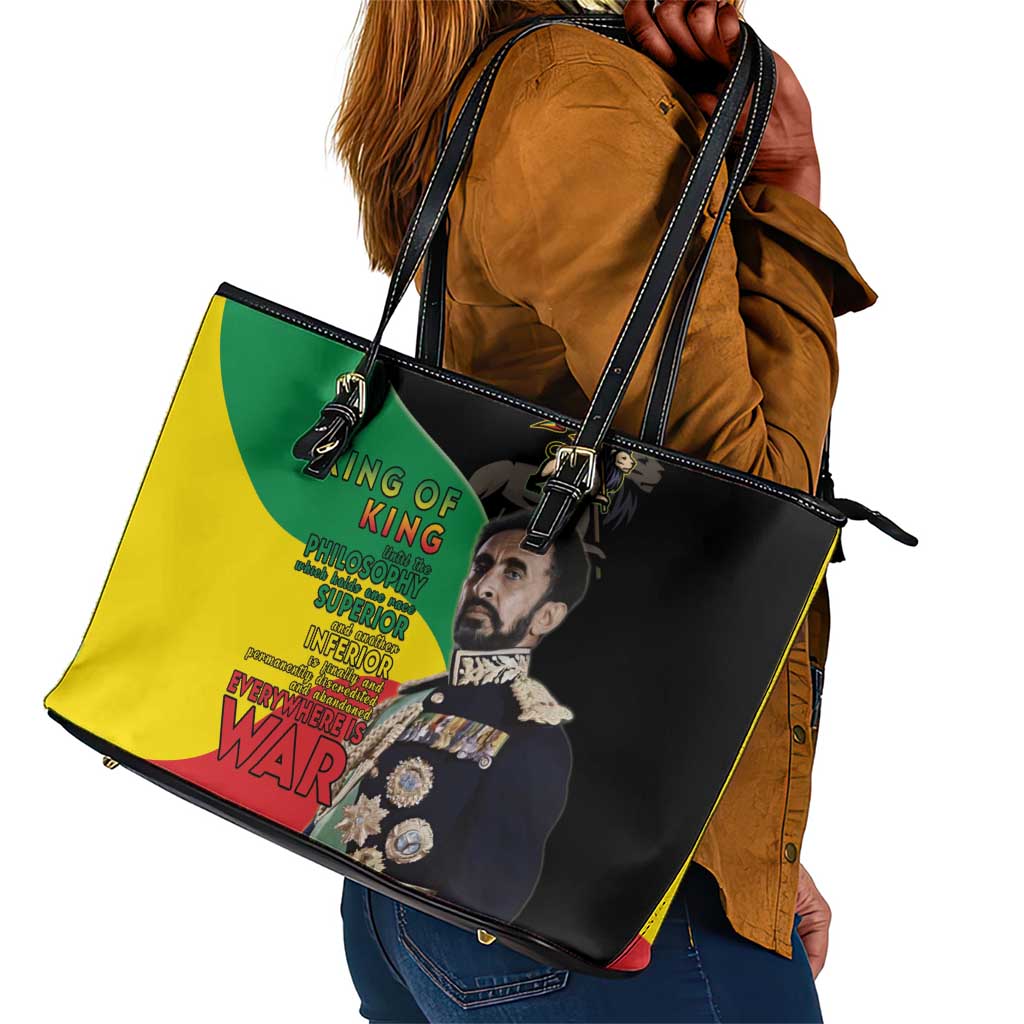 Jah Rastafari Leather Tote Bag Haile Selassie