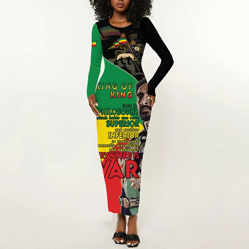 Jah Rastafari Long Sleeve Bodycon Dress Haile Selassie LT15