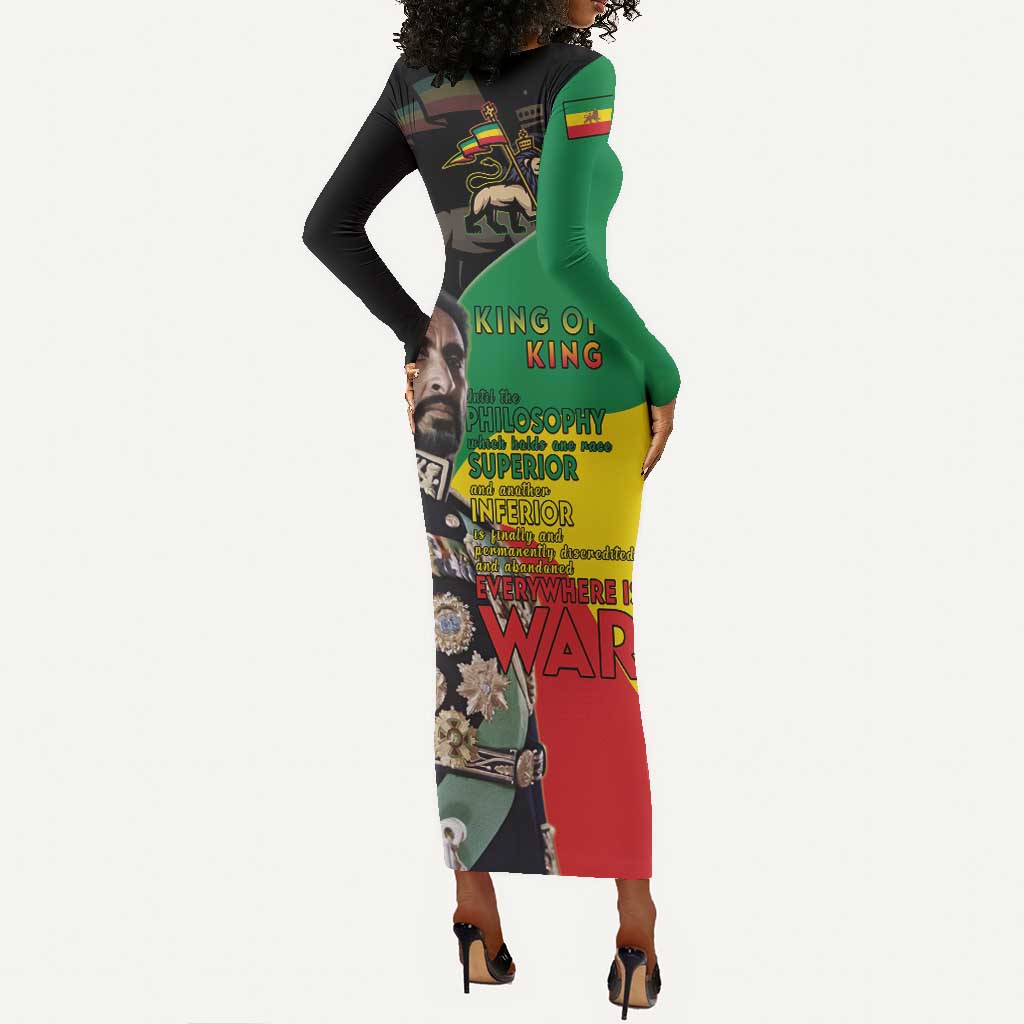 Jah Rastafari Long Sleeve Bodycon Dress Haile Selassie LT15