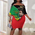 Jah Rastafari Off Shoulder Short Dress Haile Selassie