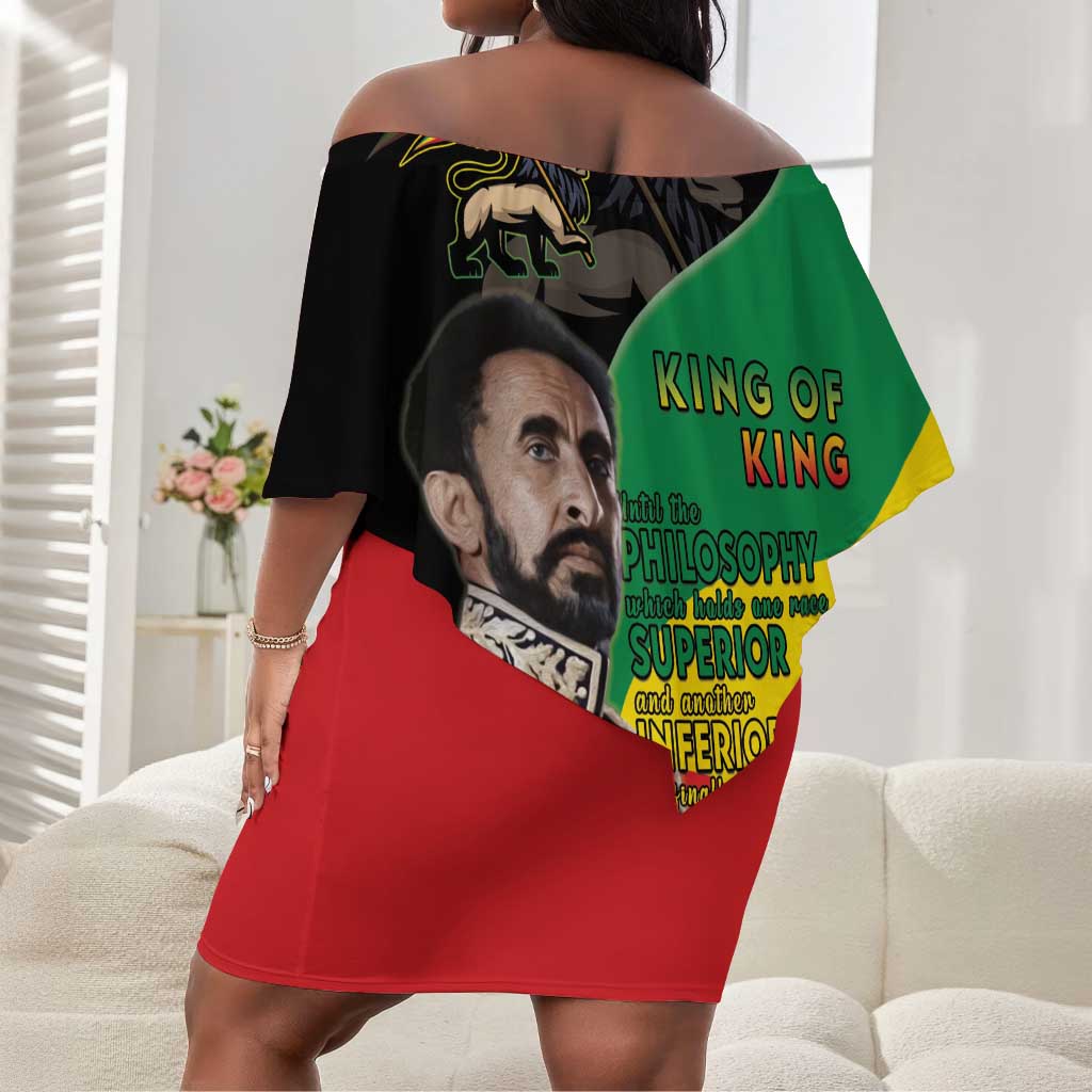 Jah Rastafari Off Shoulder Short Dress Haile Selassie